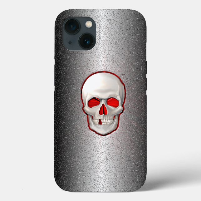 3D Glowing Skull Inlay on Cracked Metal Case-Mate iPhone Case (Back)