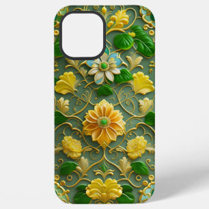 3D Gold and Green Floral iPhone 12 Pro Max Case