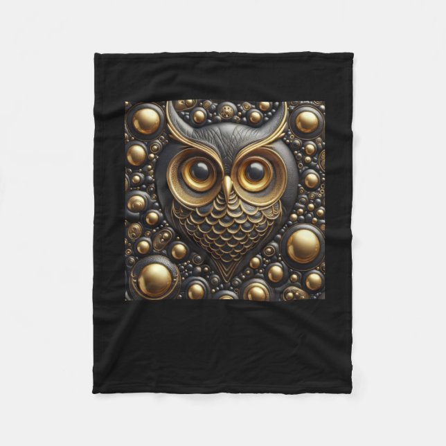 3d Gold Black Owl Sticker  Fleece Blanket (Front)