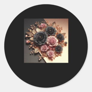 3d Gold Black Pink Roses #11 Sticker
