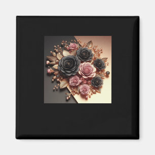 3d Gold Black Pink Roses #11 Sticker  Magnet