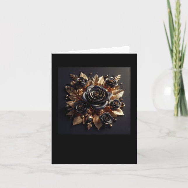 3d Gold Black Roses #4 Sticker  Card (Front)