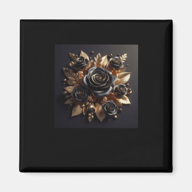 3d Gold Black Roses #4 Sticker  Magnet (Front)