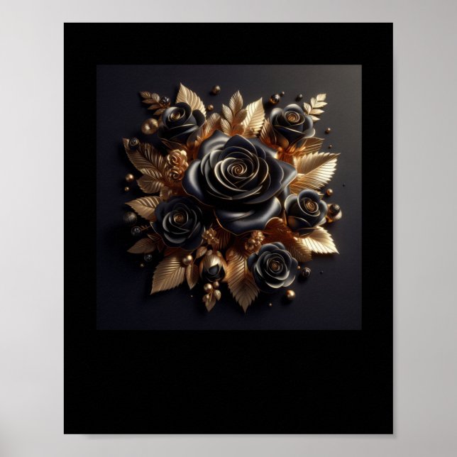 3d Gold Black Roses #4 Sticker  Poster (Front)