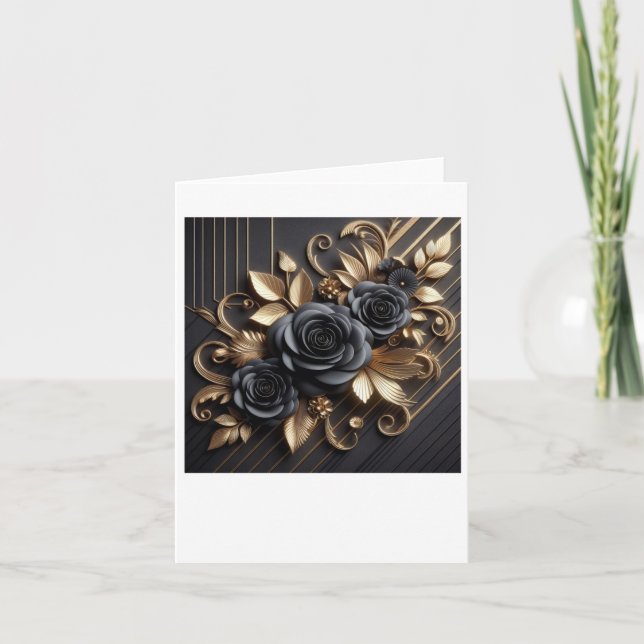 3d Gold Black Roses #7 Sticker  Card (Front)