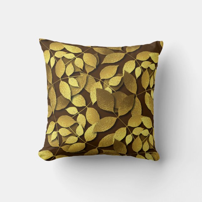 3D Gold Leaves Cushion (Front)