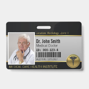 3D Gold Medical Caduceus Emblem Photo ID Badge