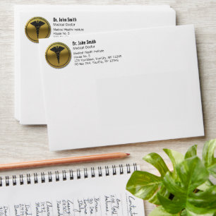 3D Gold Medical Caduceus Emblem Professional Envelope