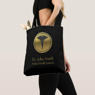3D Gold Professional Medical Caduceus Emblem Tote Bag