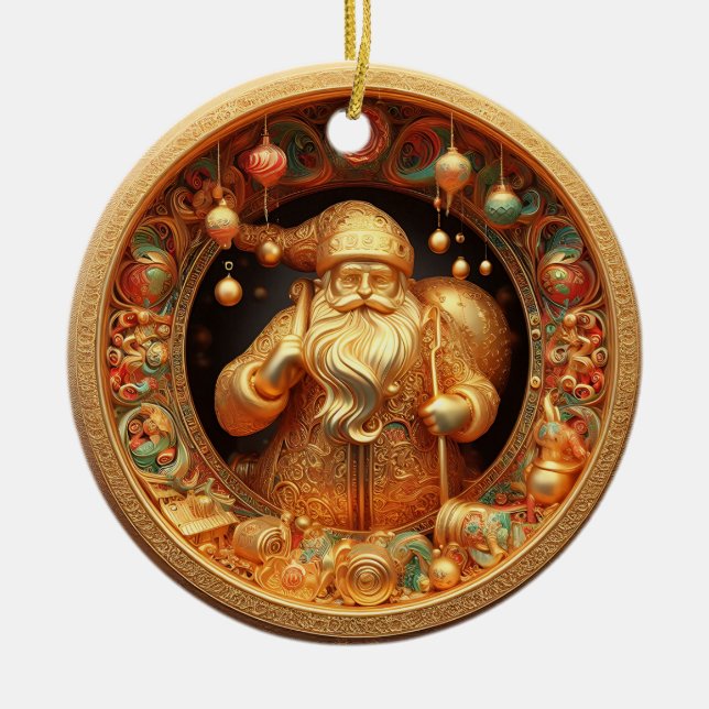 3d gold Santa Clause Ceramic Tree Decoration (Front)