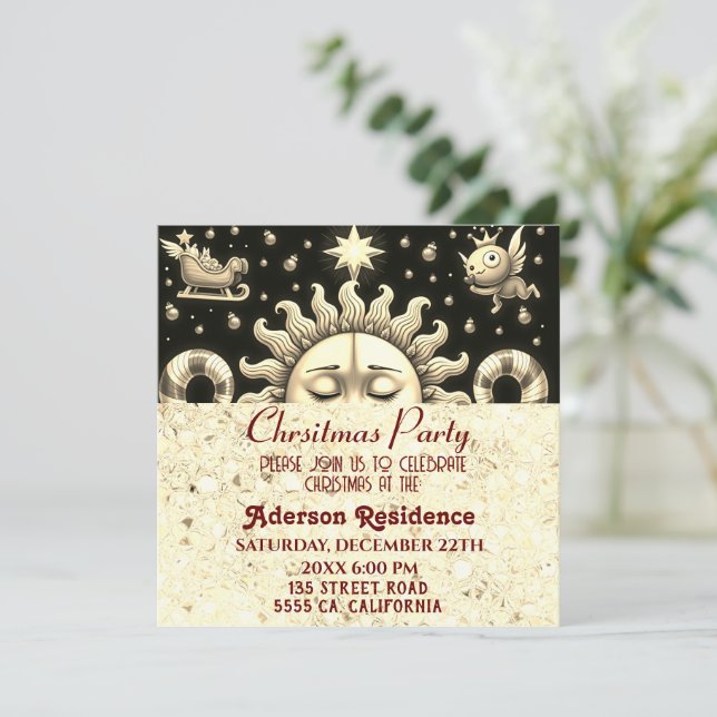 3d Golden Christmas Sun Golden Christmas Party Invitation (Standing Front)