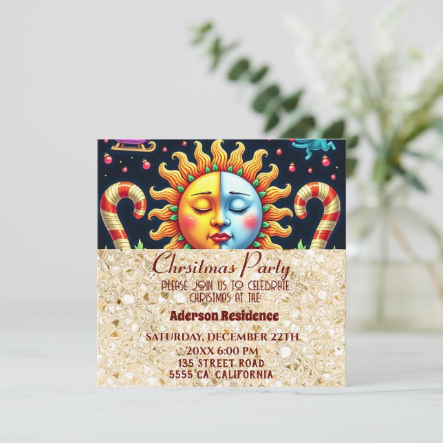 3d Golden Christmas Tree| Golden Christmas Party Invitation (Standing Front)