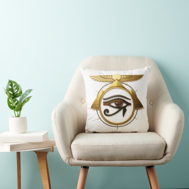 3D Golden Eye of Horus Winged Sun Disk Pyramids Cushion (Chair)