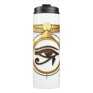 3D Golden Eye of Horus Winged Sun Disk Pyramids Thermal Tumbler