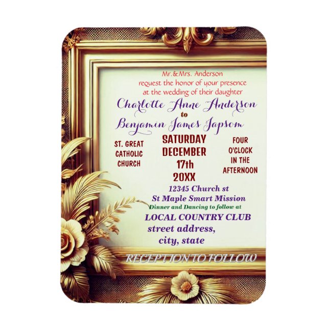 3D Golden Floral Botanical Frame Magnet (Vertical)