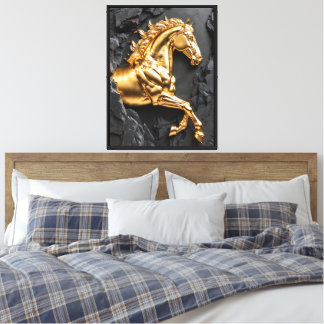 3D Golden Horse Stone Relief Canvas Print