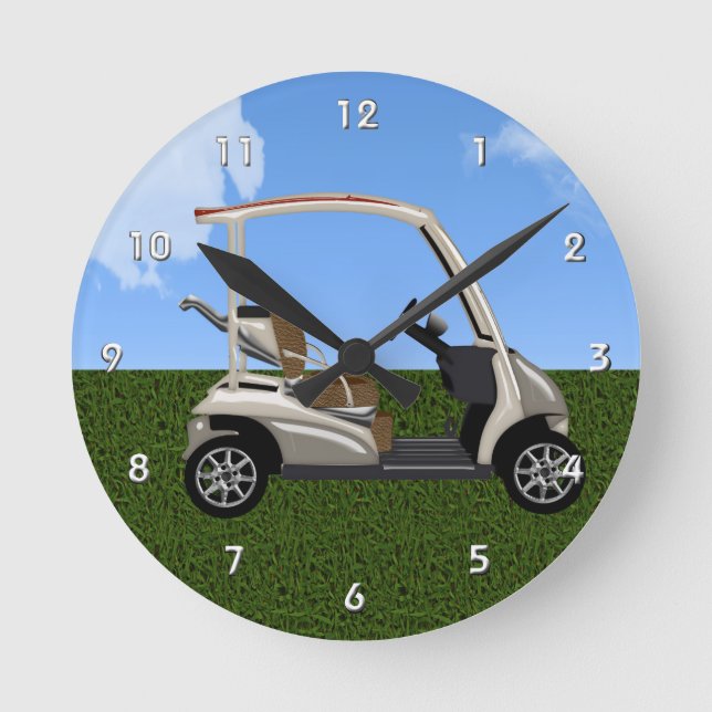 3D Golf Cart on Grass Round Clock (Front)