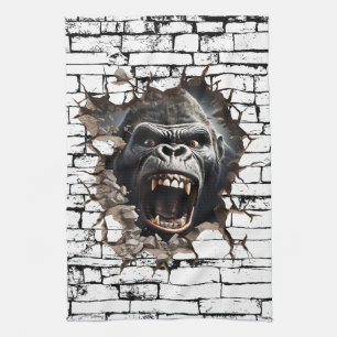 3D Gorilla Wall Break Art – Realistic Safari Tea Towel