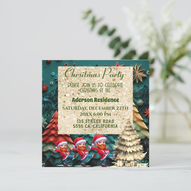 3d Green Christmas Tree| Funny Vangogh Dance Invitation (Standing Front)