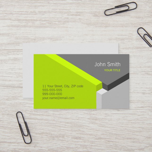 3D Green Grey Geometry Architect business card (Front/Back In Situ)