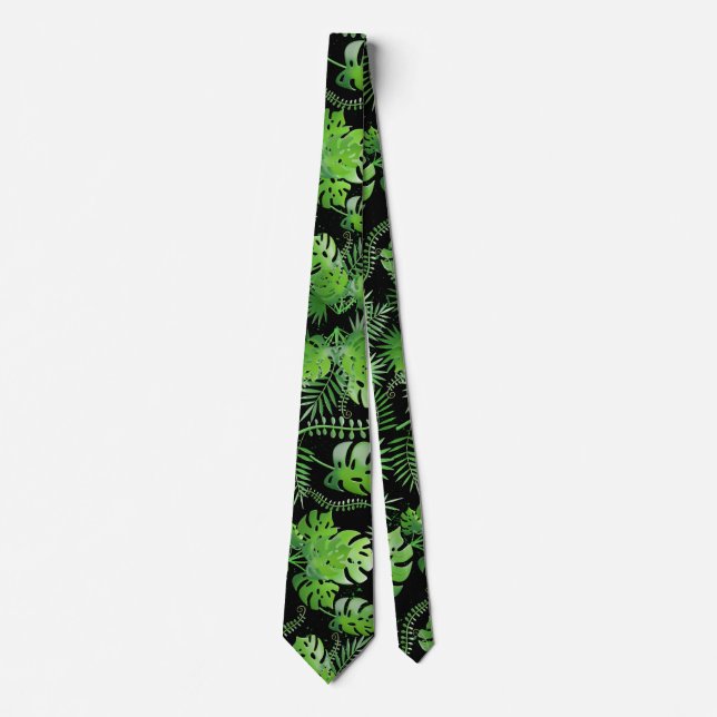 3D Green Leaves Pattern 01A Black BG Tie (Front)