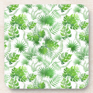 3D Green Leaves Pattern 01A Blue BG Coaster