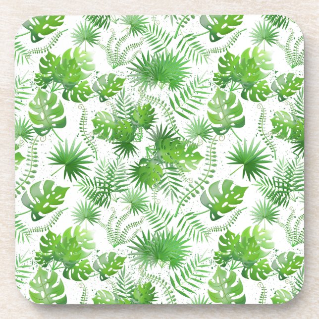 3D Green Leaves Pattern 01A Blue BG Coaster (Front)