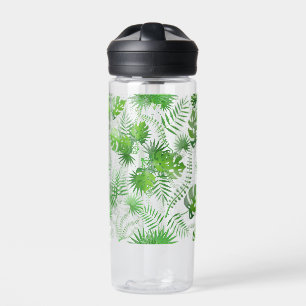 3D Green Leaves Pattern 01A Blue BG Water Bottle