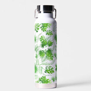 3D Green Leaves Pattern 01A Blue BG Water Bottle