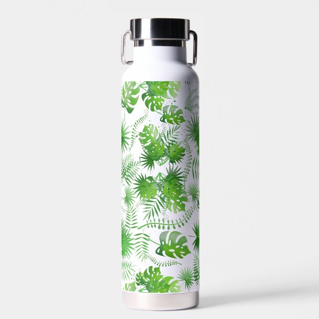 3D Green Leaves Pattern 01A Blue BG Water Bottle (Front)
