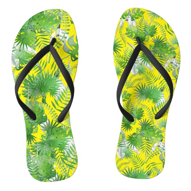 3D Green Leaves Pattern 01x4 B Yellow BG Flip Flops (Footbed)