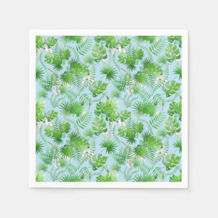 3D Green Leaves Pattern 01x4 LBlue BG Napkin