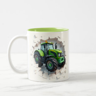 3d green tractor wrap mug, 3d tractor design mug