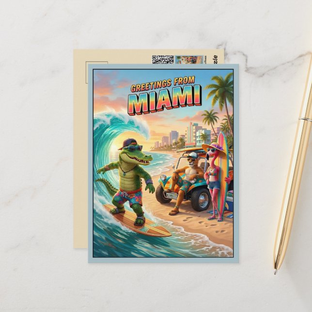 3D Greetings from Miami Travel Postcard (Front/Back In Situ)