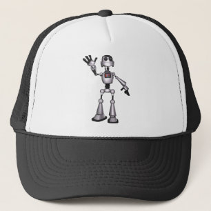 3D Halftone Sci-Fi Robot Guy Waving Trucker Hat