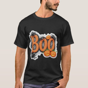 3D Halloween Boo text with spooky elements T-Shirt