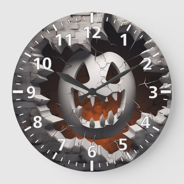 3D Halloween Ghost Cracked Hole Large Clock (Front)