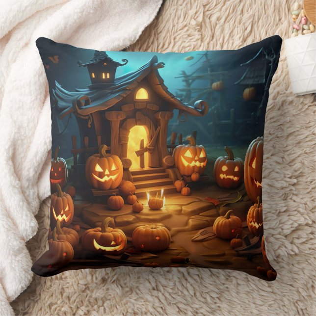 3d Halloween Pumpkin Haunted house Cushion (Blanket)