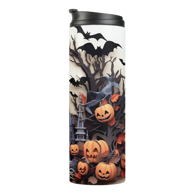 3d Halloween Pumpkin Haunted house Thermal Tumbler (Rotated Right)