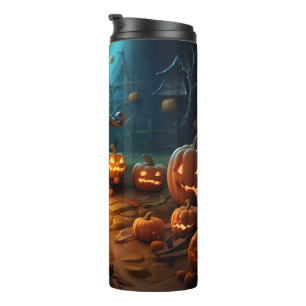3d Halloween Pumpkin Haunted house Thermal Tumbler