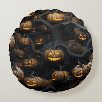 3d halloween pumpkins pattern round cushion