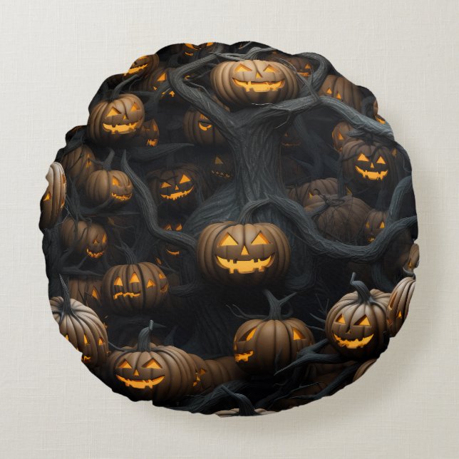 3d halloween pumpkins pattern round cushion (Front)