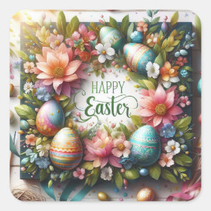 3d Happy Easter Canvas Square Sticker