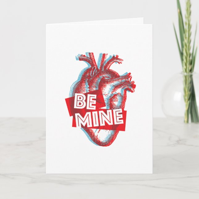 3D Heart. Be Mine. Holiday Card (Front)