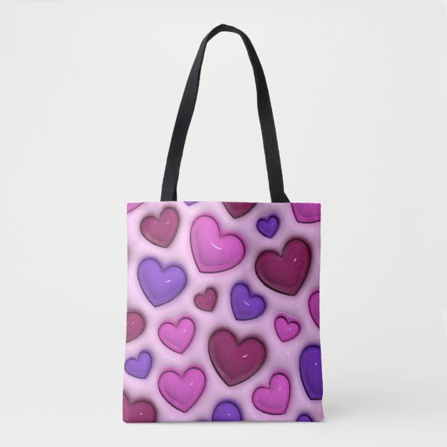 3D Heart Pattern - Pink Romantic Everyday Tote Bag (Front)
