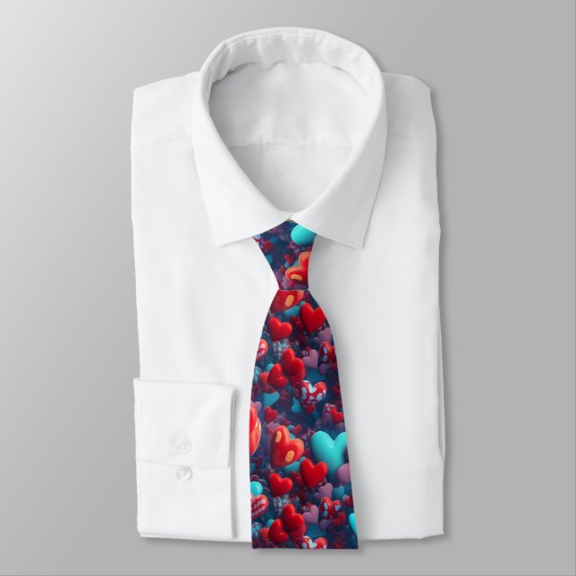 3D Hearts Valentine's Day  Tie (Tied)