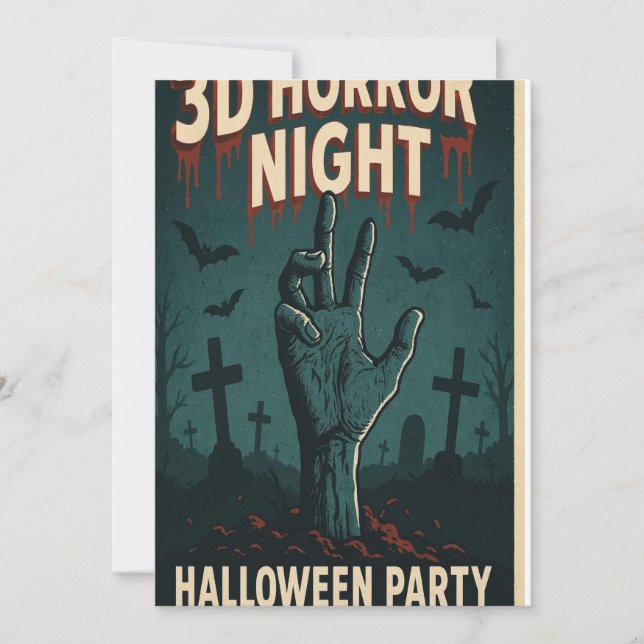 3D Horror Night Halloween Party Poster Invitation (Front)