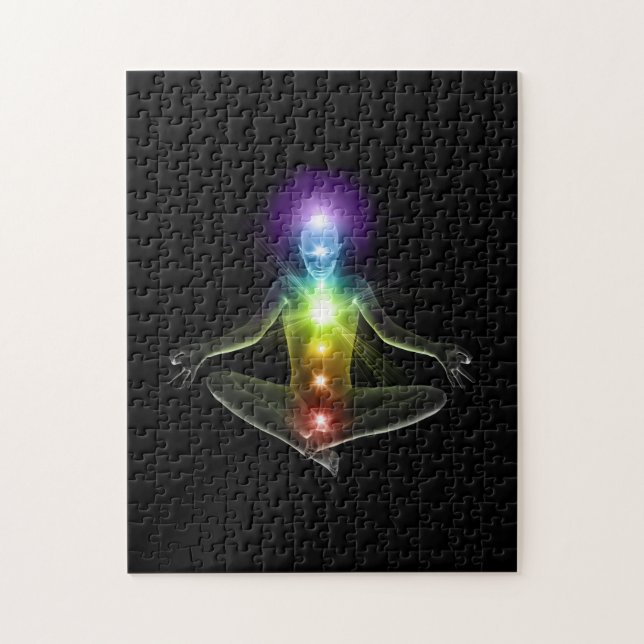 3d human in yoga pose with chakras jigsaw puzzle (Vertical)
