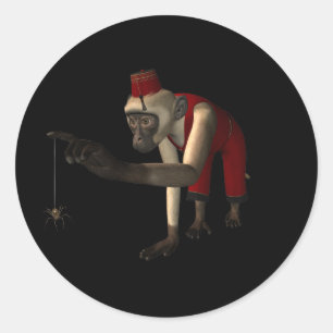 3D Hurdy-Gurdy Monkey & Spider - Colour Classic Round Sticker