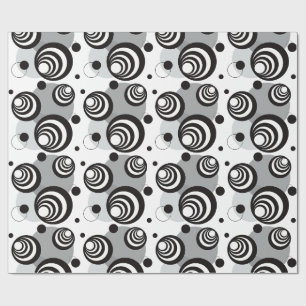 3D Illusion Black and White Bold Geometric Circles Wrapping Paper